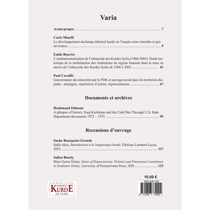 Études kurdes - N° 16 Varia